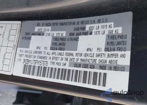 2015 Mazda Mazda3 I Sport from USA, damaged, VIN 3MZBM1U70FM157878